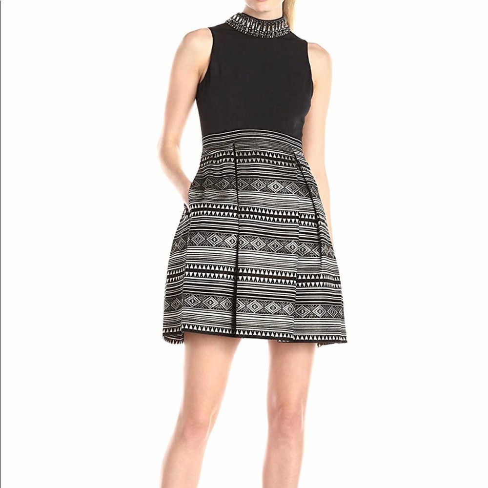 Vince Camuto
Dress with Beaded Collar, Black/Gold
